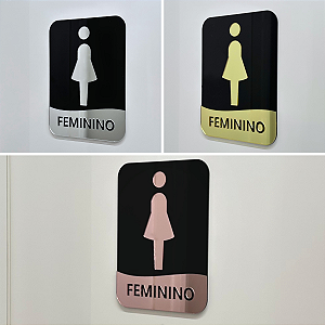 Placa de identificação para banheiros Feminino - Acrílico Preto